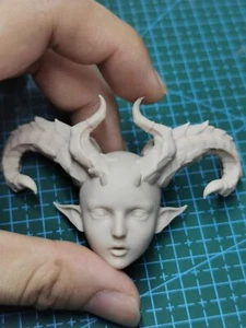 1/6 1/12 1/18 1/24 Unpainted Horned Elf Witch Head Sculpt Model For Figure Body - Picture 1 of 11