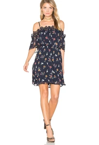 Revolve J.O.A off shoulder mini dress navy multi floral Size S - Picture 1 of 12