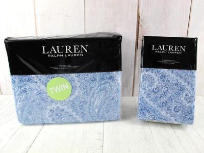 Lauren Ralph Lauren Bantry Paisley Blue Flannel Twin 4 Piece Set & Euro Sham NEW - Image 1 of 4
