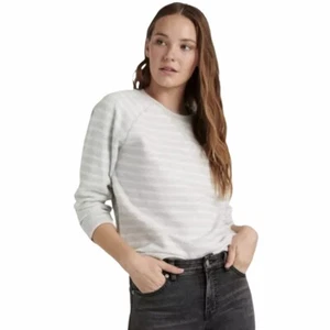 Lucky Brand Women Brushed Stripe Sweatshirt Size M French Terry Long Sleeve Gray - Picture 1 of 8