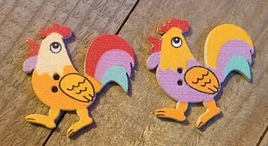 2 Chicken Rooster Shape Sewing Buttons Crafting Wood 2 Hole 1.25" - Picture 1 of 2