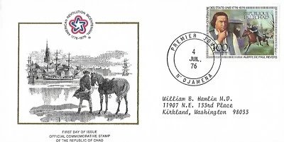 CHAD 1976 FIRST DAY COVER AMERICAN BICENTENNIAL COMMEMORATIVE STAMP - Image 1 of 2