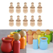 People Nesting Set Wooden Peg Dolls Unfinished Paint Stain Decoration N3
