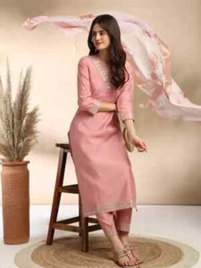 Designer Top Tunic Salwar Kameez Indian Pakistani ethnic Kurti Pant Dupatta Set - Picture 1 of 8