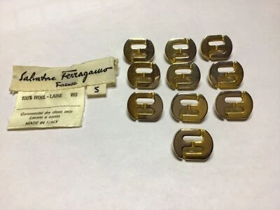 10 Vintage Ferragamo FF logo Replacement Buttons Gold Silver Tone Marked & Tag - Image 1 of 3