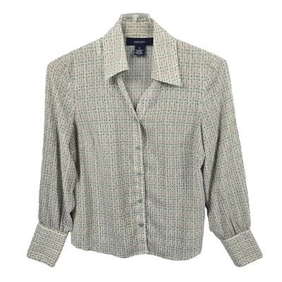 Jones Wear Women's Long Sleeve with long cuffs Blouse Tan Multicolor, Size 8 - Image 1 of 4