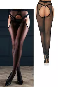 Collant donna sexy calze ragazza a rete in nylon nero coprente cavallo aperto - Imagen 1 de 9