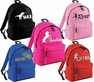 Personalised School Backpack Bag Rucksack Any Name Girls Boys Football Horse