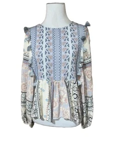 American Eagle Paisley Bohemian Boho Tassel Long Sleeve Blouse Top Size XS - Picture 1 of 15