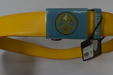 Mission Mens NBA Denver Nuggets Basketball Yellow Leather Belt NWT Medium Cover