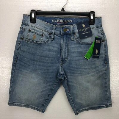 Nuevo Pantalones Cortos Informales Para Hombre Polo Assn 28W Azul Cinco Bolsillos Frente Plano Foto 1 de 4