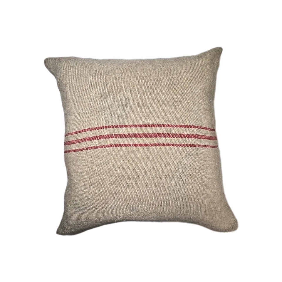 Pottery Barn French Grain Sack Linen Hemp Red Stripe Throw Pillow 18x19 2009 - Image 1 of 4