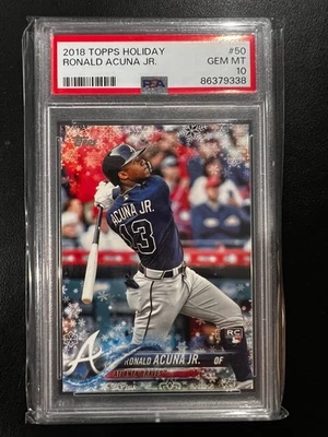 2018 Topps Holiday Baseball Ronald Acuna Jr RC #50 PSA 10 BRAVES GEM MINT - Image 1 of 2