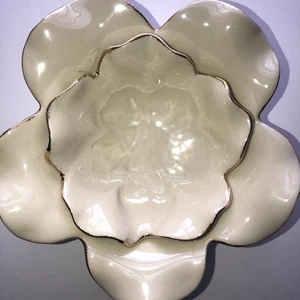 Decor Bowl White Lotus Flower Tea Candle Holder Magenta M Exclusive Gold Trim - Bild 1 von 24