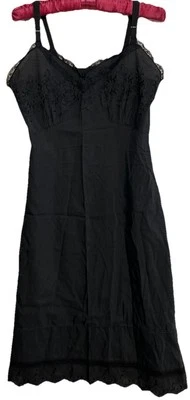 Lencería Rockabilly Carol Brent Full S Negra Algodón Poli Encaje Borde Vintage Foto 1 de 4