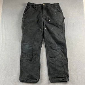 Carhartt Pants Mens 38X31 Black Double Knee Distressed Workwear Jeans - Picture 1 of 12