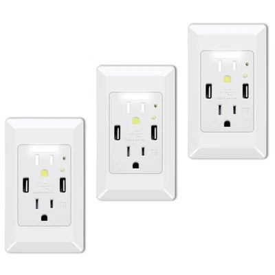 4.2A USB Charging Outlet LED Night Light Tamper Resistant Square Socket Cover ×3 - Image 1 of 4