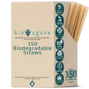 Biodegradable 8.25" Standard Agave Fiber Drinking Straws, 150 Pcs | Eco-Frien... - Picture 1 of 8