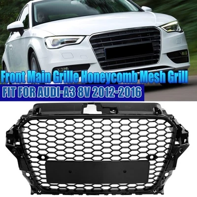 Black Fits 2013-2016 Audi A3 S3 8V Honeycomb Front Gtill Grille Cover RS3 Style Foto 1 de 4