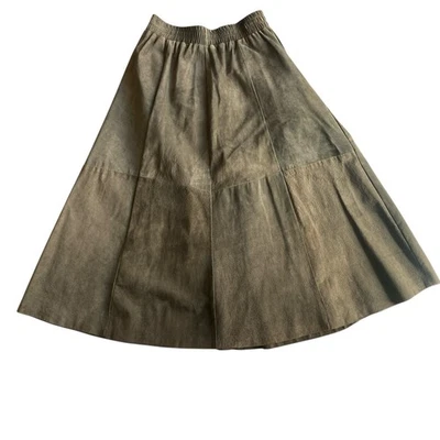 Falda Midi Gamuza Oliva Línea A Acampanada De Colección Boho Western Terroso Indie Cottagecore Foto 1 de 4