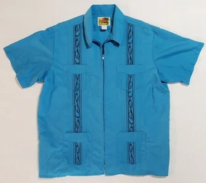 Genuine Haband Guayabera Shirt, Full Zip Front, 4 Pocket Blue Size Large L - Picture 1 of 9
