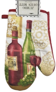 Printed Kitchen Oven Mitt (11") WINE & GRAPES,2 WINE BOTTLES & GLASS,burgundy,HP - Picture 1 of 2