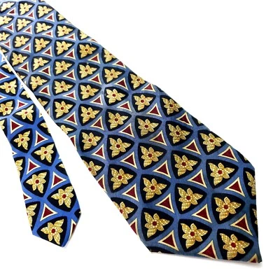 Corbata de seda Valentino azul y beige tejida ancha geométrica Foto 1 de 4