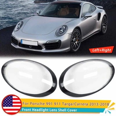 Pair Headlight Lens Cover Fit Porsche 991 911 Targa/Carrera 2013-2018 Left+Right - Image 1 of 4