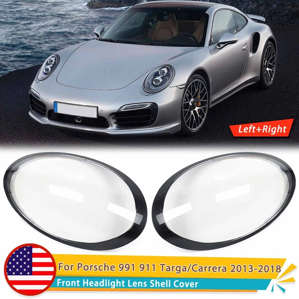 Pair Headlight Lens Cover Fit Porsche 991 911 Targa/Carrera 2013-2018 Left+Right - Imagem 1 de 4