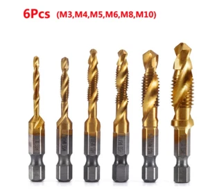 6pcs M3-M10 Screw Tap Drill Bits Hss Taps Countersink Deburr Set Metric Bit - Imagen 1 de 11