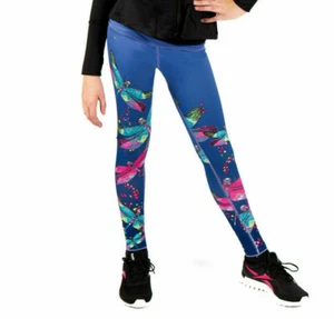 NEW Limeapple Blue Pink Dragonfly Print Athletic Girls Full Length Leggings 7 - Picture 1 of 1