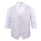 Silver & Pink Mens Waistcoat Paisley Bohemian Formal Wedding Tuxedo Vest by DQT