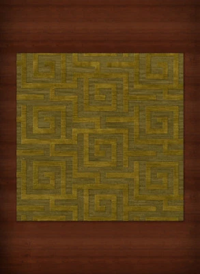 Green Transitional Hand Hooked Squares Curls Blocks Area Rug Geometric DV13 - Image 1 of 2