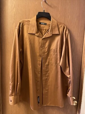 "Camisa de Murano para hombre 17,5/35"" manga larga dorada/marrón mezcla de algodón lavado a máquina 2001" Foto 1 de 4
