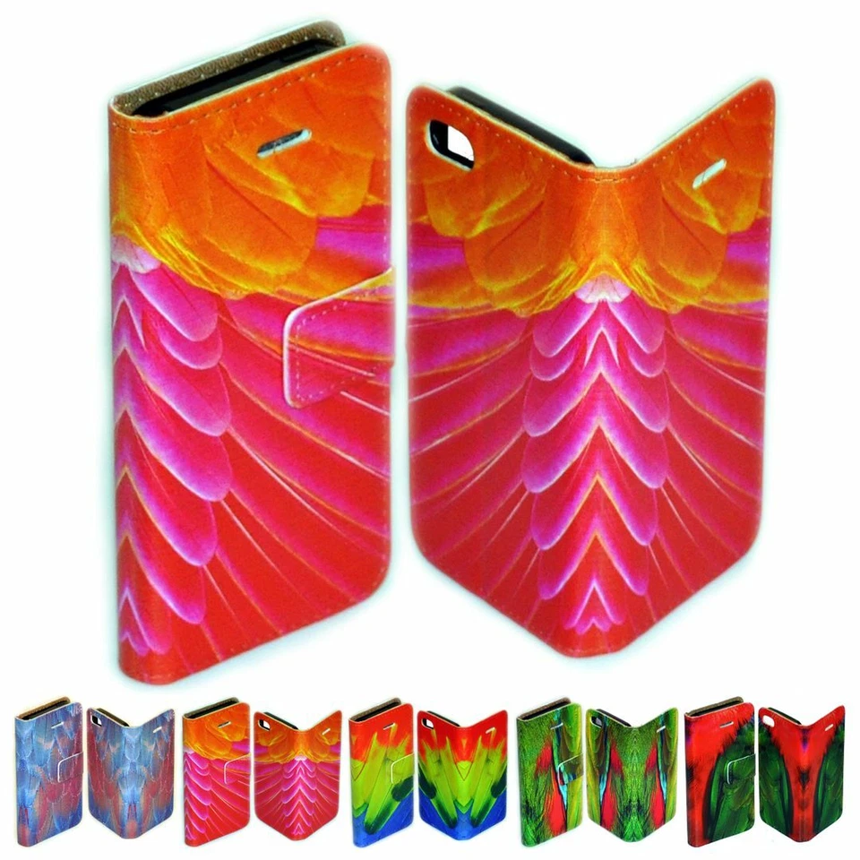 For HTC Series Case Colourful Bird Feather Print Wallet Mobile Phone Case Cover - Image 1 of 1