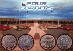 Four Corners Monument, 4 States, Colorado, Arizona, New Mexico, Utah -- Postcard - Picture 1 of 4