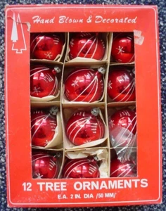 12 Vintage Poland Red Glass Christmas Ornaments In Box #8 - Picture 1 of 5