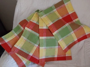 PLACEMATS SET OF 4 PLAID ORANGE GREEN YELLOW FALL COLORS - Picture 1 of 2