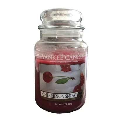 Yankee Candle “Cherries On Snow" Large 22 oz Jar Candle Classic White Label! 80% - Image 1 of 4