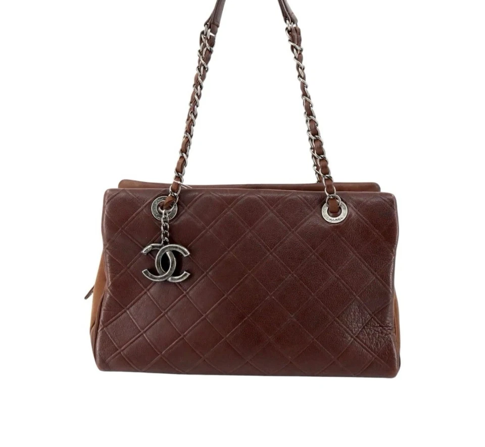 CHANEL Caviar/Suede QuiltedTote Red Brown - Image 1 of 4