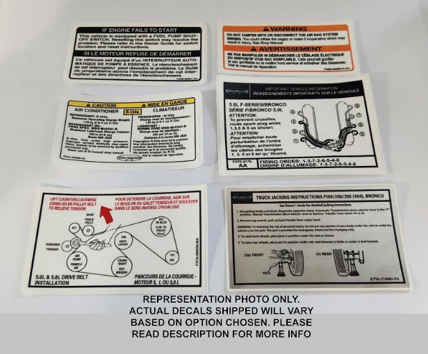 1992-97 F150 F250 F350 F series Truck Bronco Radiator Support Decal Set OBS - Image 1 of 1