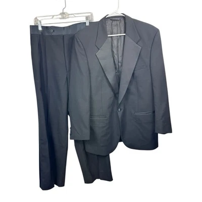 Traje de Esmoquin Vintage Burberrys Talla 42R 32x29 Chaqueta Pantalones Negro Lana Satinado Borde Foto 1 de 4