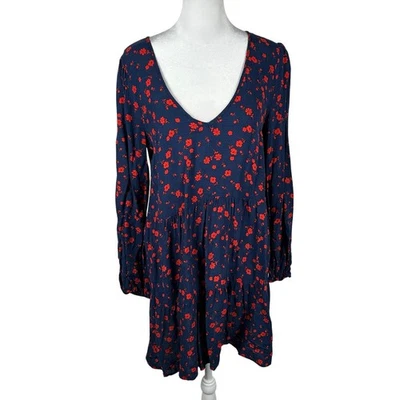 Vestido Trixxi Clothing Co Azul Rojo Manga Larga Pequeño Blusa Femenino Boho Fluido Foto 1 de 4