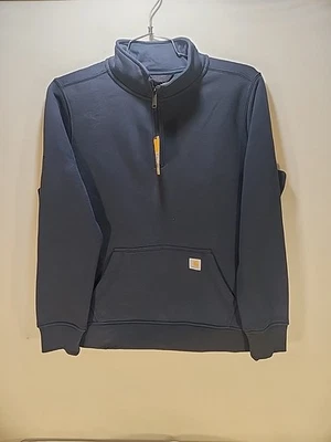 Carhartt Womens Relaxed Fit Midweight 1/4 Zip Mock Neck Sweatshirt Blue L(12-14) - Image 1 of 4