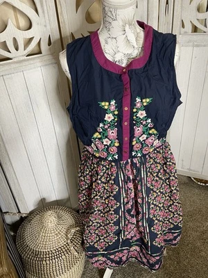 Vestido ModCloth A Conversation Obra Maestra Azul Marino Bordado Floral Ajuste y Acampanado XL Foto 1 de 4