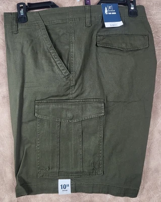 46 Men's George At The Knee Cargo Shorts Solid Olive Military Green 10" Inseam - Image 1 of 4