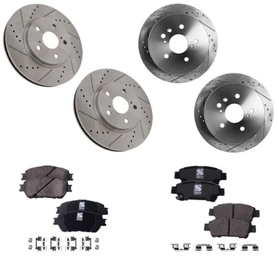 Kit de rotores y pastillas de disco de freno delanteros y traseros para Toyota Sienna 2004 2005-2010 Foto 1 de 4