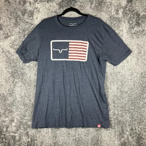 Kimes Ranch Shirt Mens Medium Blue Heather Longhorn American Flag Graphic Tee - Picture 1 of 7