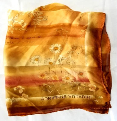 Bufanda cuadrada vintage Adrienne Vittadini seda otoño vibrante 20" dorada firmada Foto 1 de 4