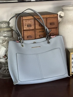 Steve Madden Light Blue W/Floral Print Lining Purse two from pockets. EUC  - Image 1 of 4